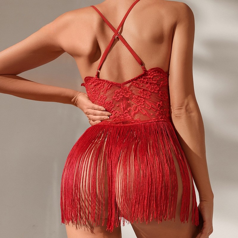 Sexet lingeri, sexet blonder, ren design, dyb v - Hals for et forførende look med kvast - panelet og kryds - Støttet suspendering kjole, F2640 Pris:$79.99