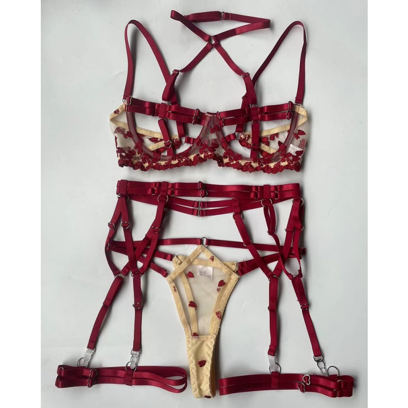 Kryds - Border sexet lingeri. Moderigtigt to - tone splejsning med slips - stropper. Indviklede og detaljerede erotiske lingeri fem - stykke sæt. MY96638 Pris:$129.99