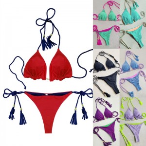 Sexet to - Stykke bikini til varme piger. Trekantstil, dobbelt - Sidet farve - Blokering. Strand bikini badedragt, tre - Punktstil 8826 Pris:$79.99