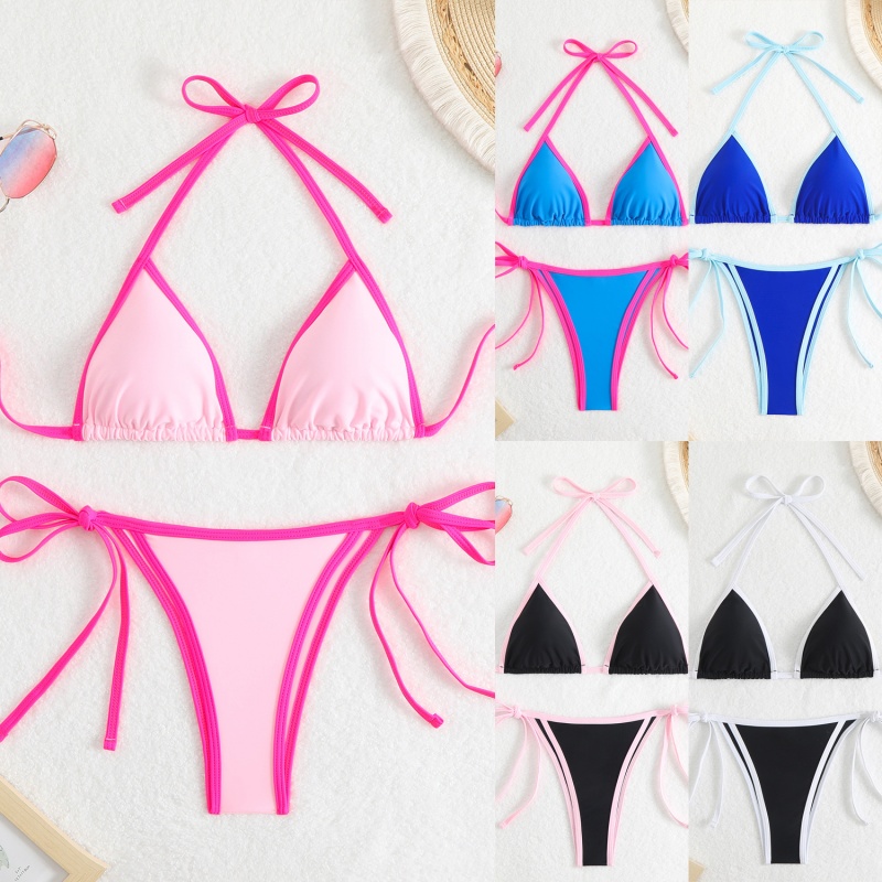 2025nyt fast stof - Farve kvinder\'s sexede to - Stykke trekantfarve - Bloker bikini. Europæisk og amerikansk stil med bånd, der er egnet til strand og varm forår QT25003 Pris:$79.99