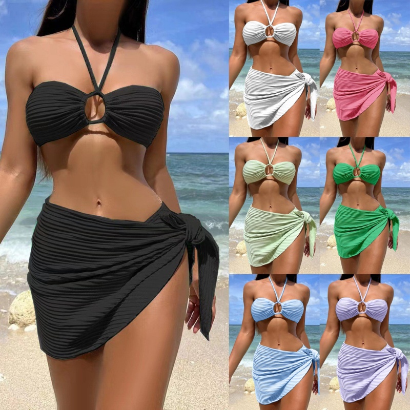 Sexet bikini badedragt tre-Stykke sæt med et rentnederdel, grime-Halsstil, solid farve badedragt til kvinder, tilgængelig på lager og flere farver SY816 Pris:$79.99