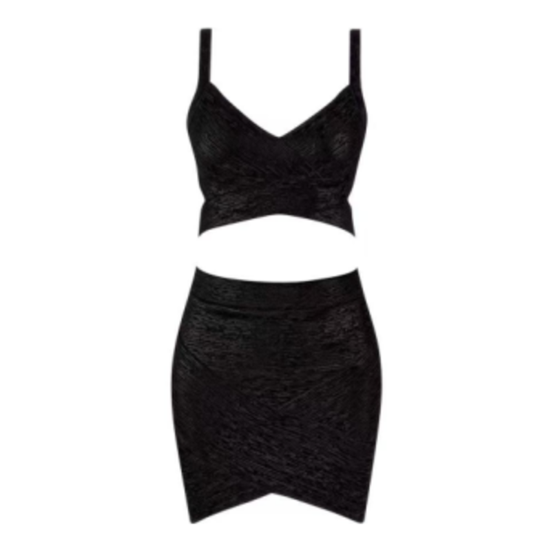 Sommerguld trykt strik camisole, hip wrapnederdel sæt