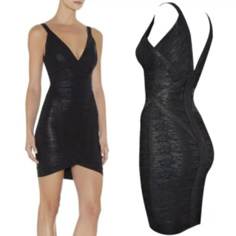 Sommertrykt guldstrik Double V Suspenders Tight Bandage Dress Nederdel