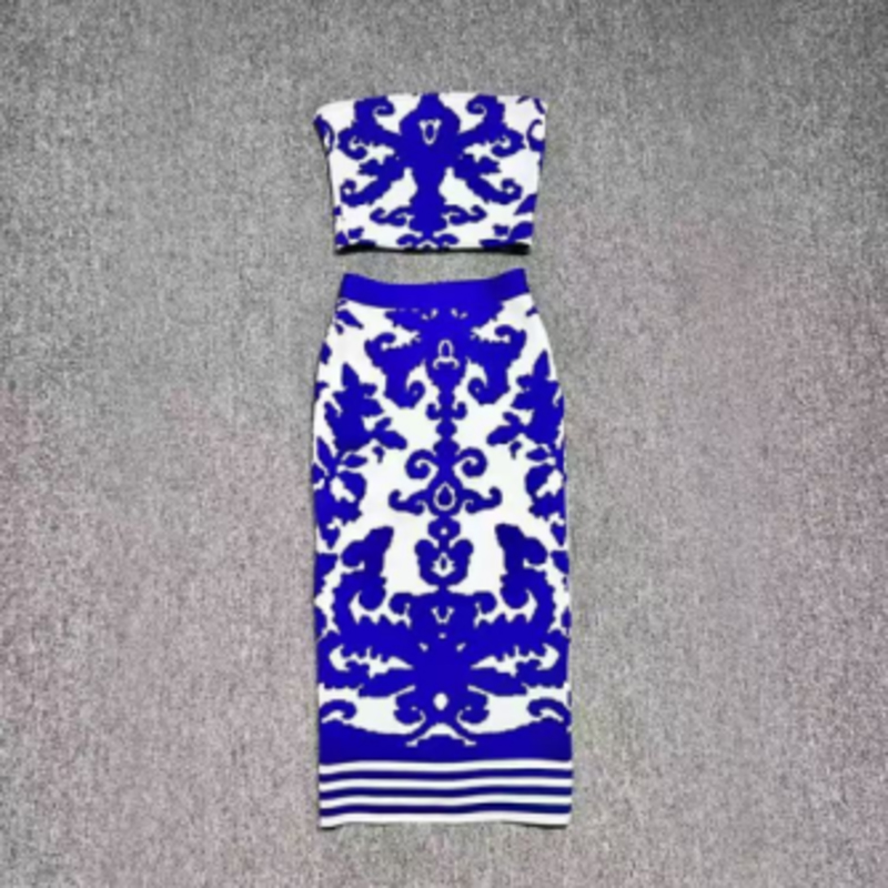 Sommer Jacquard Knit Bustier, strik jacquard hofte-længdenederdel sæt