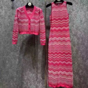 Sommerstrik rund hals langærmet Intercolor Cardigan, V-Hals ærmeløs lang stribet stribet kjole sæt