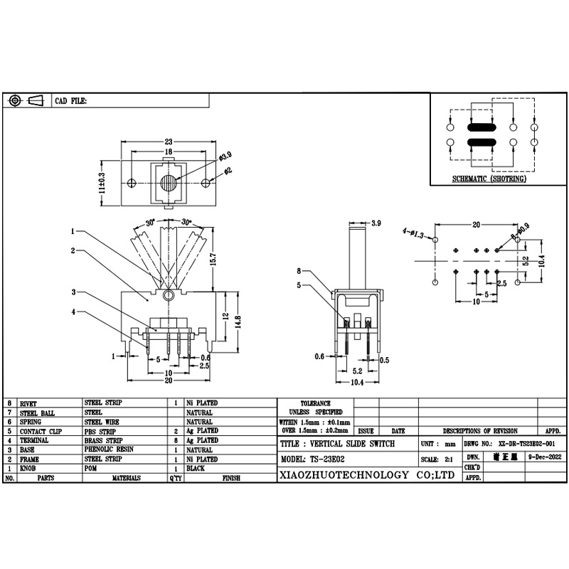 Slide switch ts23e02, dobbelt-Række 8-pin swing switch, støj-Annullering af hovedtelefoner og højttalere