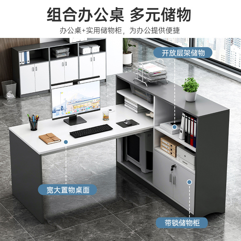 KW01 stil kontorbord - 2-4 Person Luxe Modern Workstation med opbevaringsskab, Executive Office Furniture Combination skrivebord til personalet